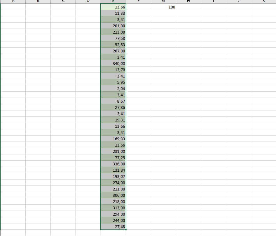 Excel-Spalte nach dem Verschieben des Kommas um zwei Stellen nach links